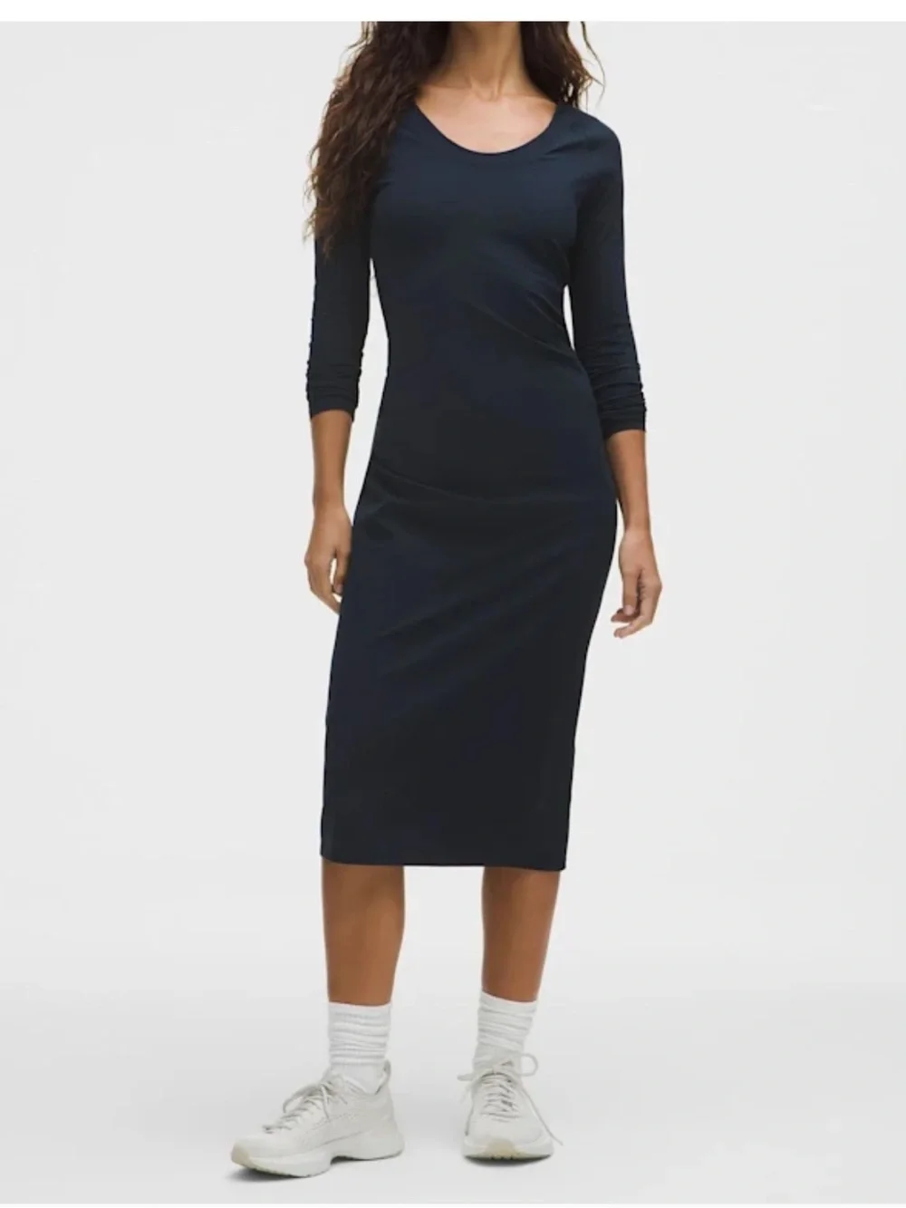 Lululemon Aligned Ribbed Long-Sleeve Midi Dress NWT - navy blue